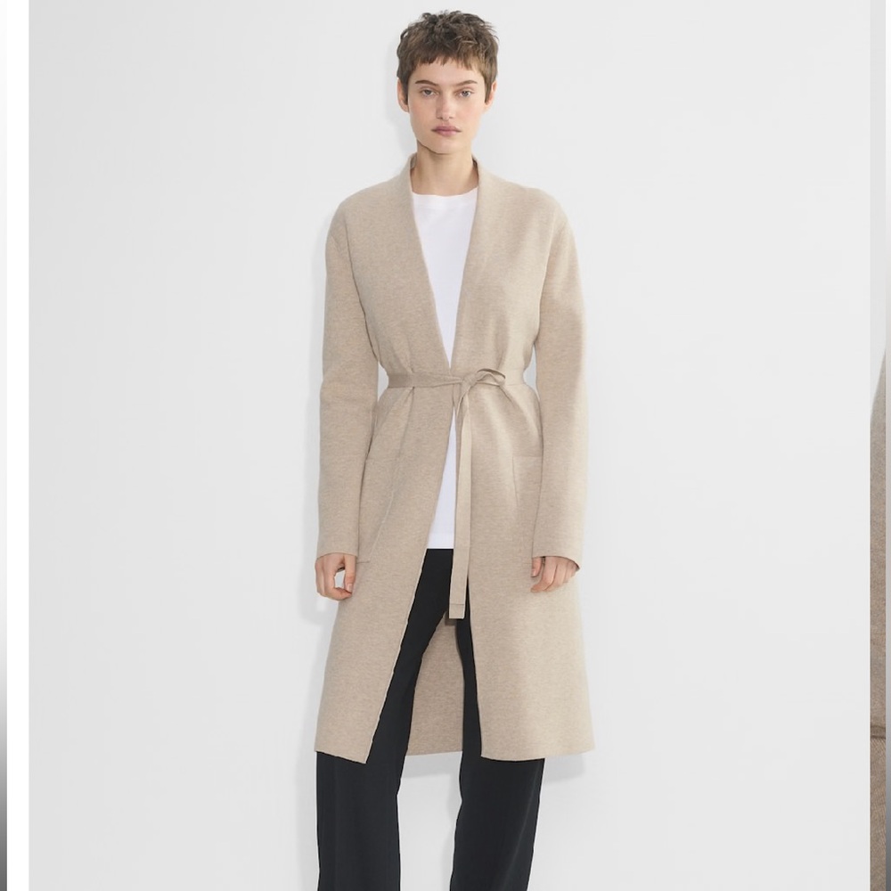 Babaton Beige Belted Longline Cardigan